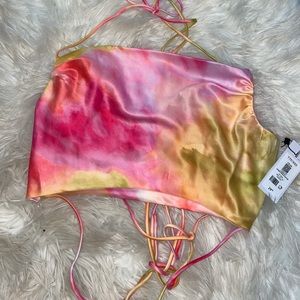 Dynamite tie-dye, halter tie back crop top.